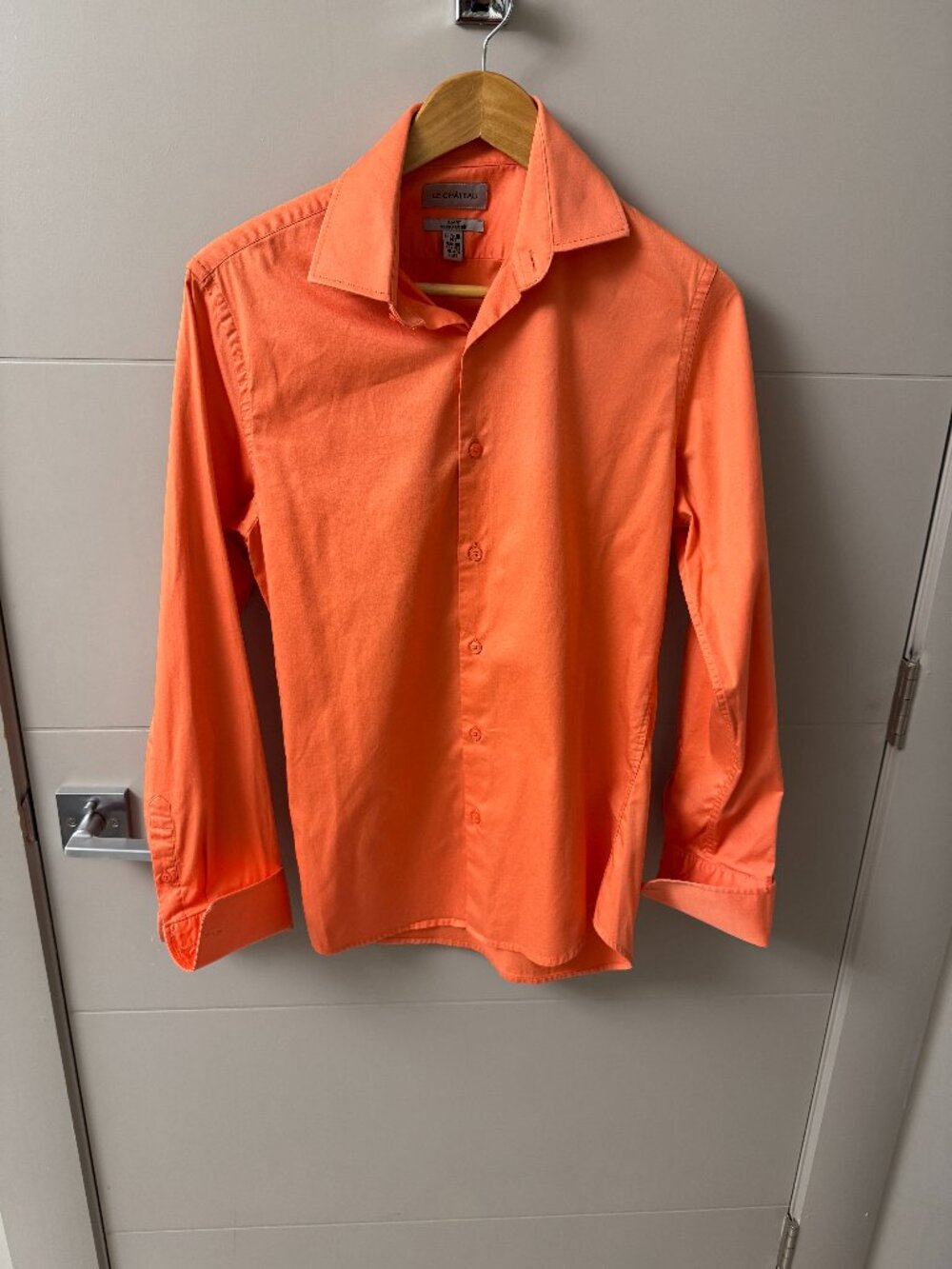 Le Château Men’s Small Orange Slim Fit Stretch Cotton Dress Shirt